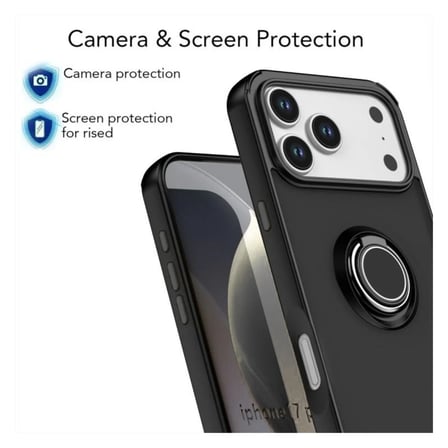 Apple iPhone 17 Pro Uyumlu Kılıf Yüzüklü Standlı Extra Darbe Koruma Sert Silikon Kapak - Yeşil