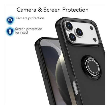 Apple iphone 18 Pro Uyumlu Kılıf Yüzüklü Standlı Extra Darbe Koruma Sert Silikon Kapak - Kırmızı