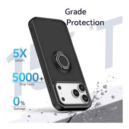 Apple iphone 18 Pro Uyumlu Kılıf Yüzüklü Standlı Extra Darbe Koruma Sert Silikon Kapak - Siyah