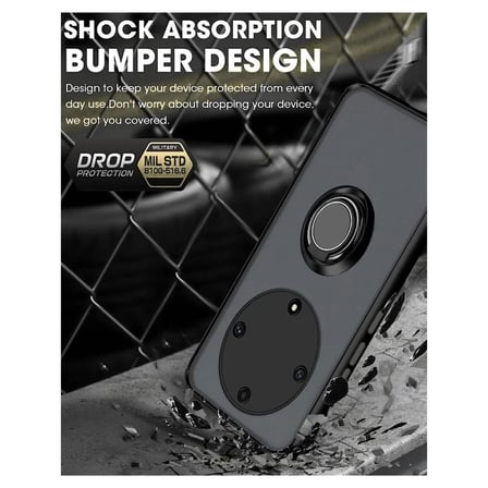 Honor Magic 5 Lite Uyumlu Kılıf Yüzüklü Standlı Extra Darbe Koruma Sert Silikon Kapak - Siyah
