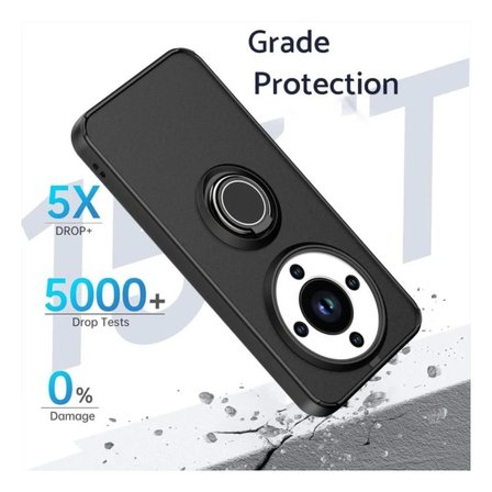 Honor Magic 8 Lite Uyumlu Kılıf Yüzüklü Standlı Extra Darbe Koruma Sert Silikon Kapak - Siyah