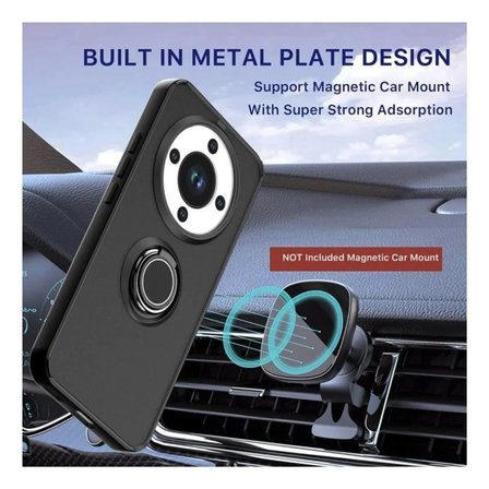 Honor Magic 8 Lite Uyumlu Kılıf Yüzüklü Standlı Extra Darbe Koruma Sert Silikon Kapak - Siyah
