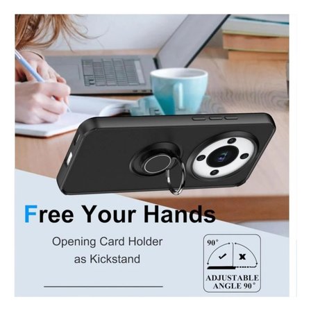 Honor Magic 8 Lite Uyumlu Kılıf Yüzüklü Standlı Extra Darbe Koruma Sert Silikon Kapak - Siyah