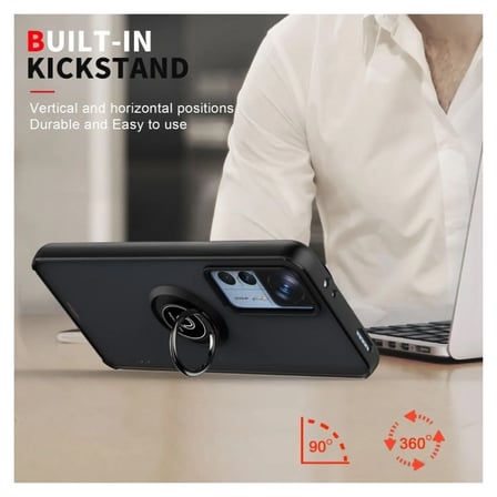 Xiaomi 12T Pro Uyumlu Kılıf Yüzüklü Standlı Extra Darbe Koruma Sert Silikon Kapak - Lacivert