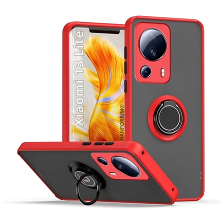 Xiaomi 13 Lite Uyumlu Kılıf Yüzüklü Standlı Extra Darbe Koruma Sert Silikon Kapak - Kırmızı