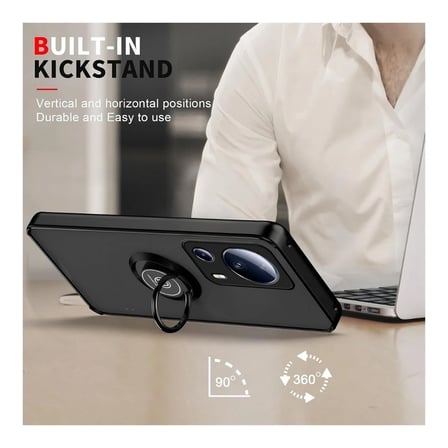 Xiaomi 13 Lite Uyumlu Kılıf Yüzüklü Standlı Extra Darbe Koruma Sert Silikon Kapak - Kırmızı