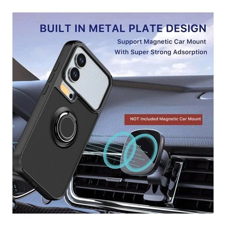 Xiaomi 17 Pro Max Uyumlu Kılıf Yüzüklü Standlı Extra Darbe Koruma Sert Silikon Kapak - Siyah