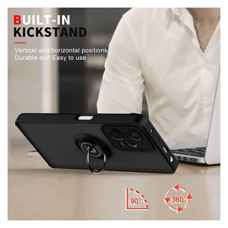 Redmi Note 12 Pro Plus Uyumlu Kılıf Yüzüklü Standlı Extra Darbe Koruma Sert Silikon Kapak - Yeşil