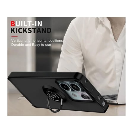 Redmi Note 14S Uyumlu Kılıf Yüzüklü Standlı Extra Darbe Koruma Sert Silikon Kapak - Siyah