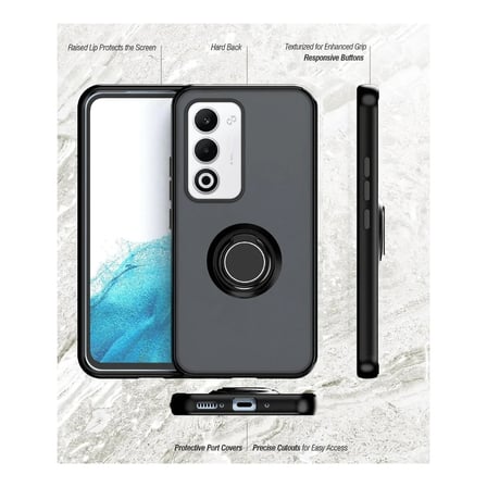 Oppo A5 Uyumlu Kılıf Yüzüklü Standlı Extra Darbe Koruma Sert Silikon Kapak - Lacivert