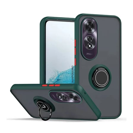Oppo A60 Uyumlu Kılıf Yüzüklü Standlı Extra Darbe Koruma Sert Silikon Kapak - Yeşil
