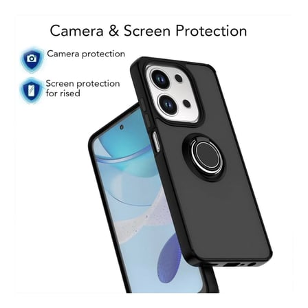 Oppo A6 Pro Uyumlu Kılıf Yüzüklü Standlı Extra Darbe Koruma Sert Silikon Kapak - Lacivert