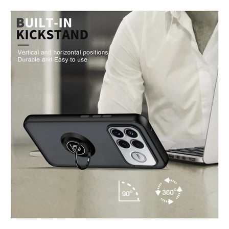 Poco F8 Ultra Uyumlu Kılıf Yüzüklü Standlı Extra Darbe Koruma Sert Silikon Kapak - Siyah