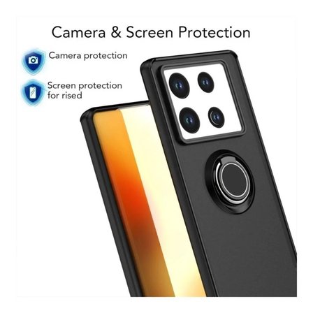 Tecno Pova 6 Pro Uyumlu Kılıf Yüzüklü Standlı Extra Darbe Koruma Sert Silikon Kapak - Siyah