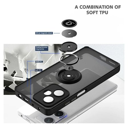 Realme C63 Uyumlu Kılıf Yüzüklü Standlı Extra Darbe Koruma Sert Silikon Kapak - Siyah