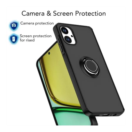 Tecno Spark Go 2 Uyumlu Kılıf Yüzüklü Standlı Extra Darbe Koruma Sert Silikon Kapak - Lacivert