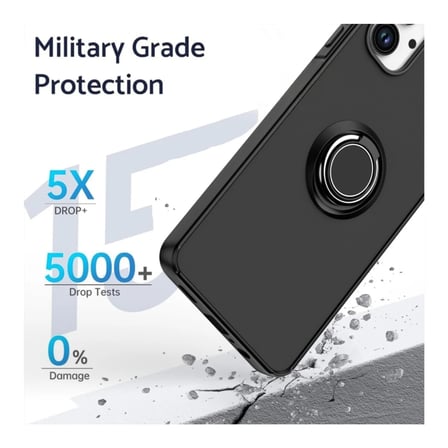 Tecno Spark Go 2 Uyumlu Kılıf Yüzüklü Standlı Extra Darbe Koruma Sert Silikon Kapak - Siyah