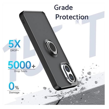 Tecno Spark Go 3 Uyumlu Kılıf Yüzüklü Standlı Extra Darbe Koruma Sert Silikon Kapak - Siyah