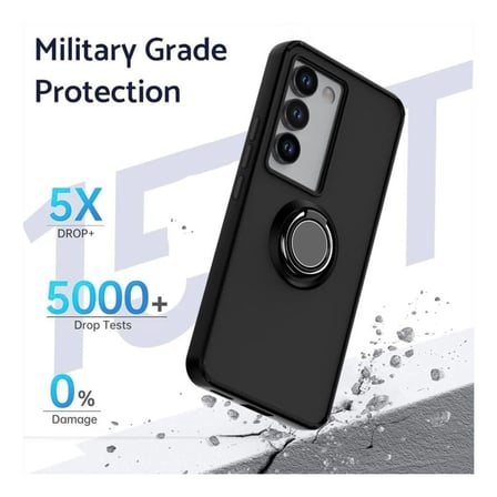 Vivo V30 Lite Uyumlu Kılıf Yüzüklü Standlı Extra Darbe Koruma Sert Silikon Kapak - Siyah