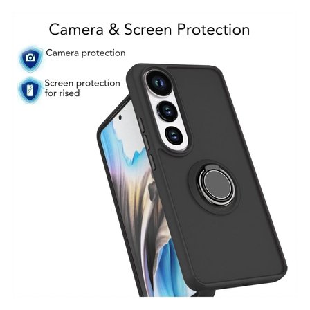 Vivo V40 Lite Uyumlu Kılıf Yüzüklü Standlı Extra Darbe Koruma Sert Silikon Kapak - Lacivert