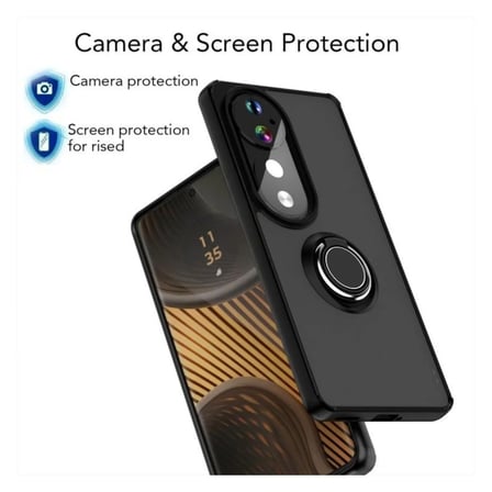 Vivo V40 Pro Uyumlu Kılıf Yüzüklü Standlı Extra Darbe Koruma Sert Silikon Kapak - Siyah