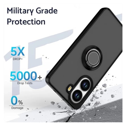 Vivo Y18 Uyumlu Kılıf Yüzüklü Standlı Extra Darbe Koruma Sert Silikon Kapak - Siyah
