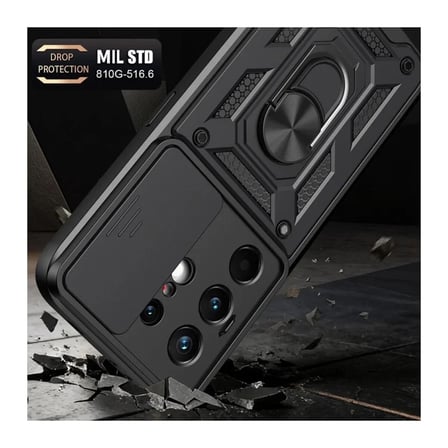 Tecno Camon 50 Pro 5G Uyumlu Tank Kılıf - Yüzüklü Standlı Extra Darbe Koruma Zırhlı Outdoor Kapak - Siyah