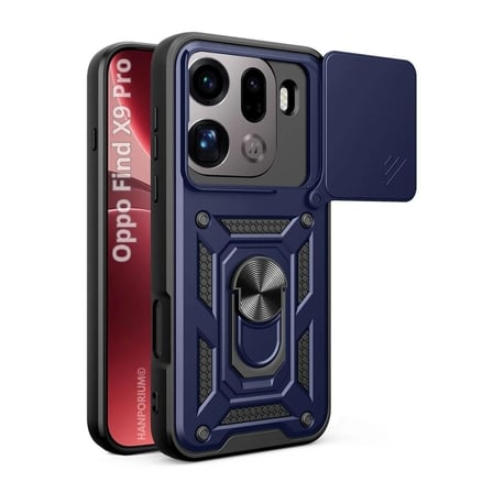 Oppo Find X9 Pro Uyumlu Tank Kılıf - Yüzüklü Standlı Extra Darbe Koruma Zırhlı Outdoor Kapak - Lacivert