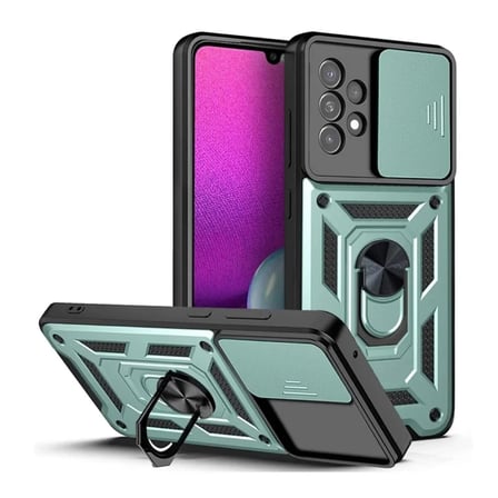 Samsung Galaxy A33 Uyumlu Tank Kılıf Yüzüklü Standlı Extra Koruma Zırhlı Outdoor Kapak Yeşil