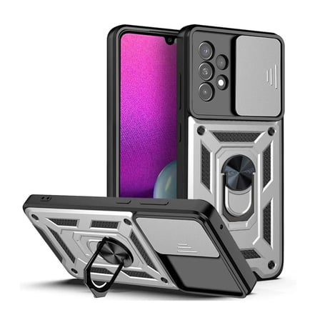 Samsung Galaxy A53 Uyumlu Tank Kılıf Yüzük Standlı Extra Darbe Koruma Zırhlı Outdoor Kapak Gri