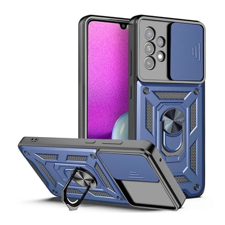 Samsung Galaxy A53 Uyumlu Tank Kılıf Yüzük Standlı Extra Koruma Zırhlı Outdoor Kapak Lacivert