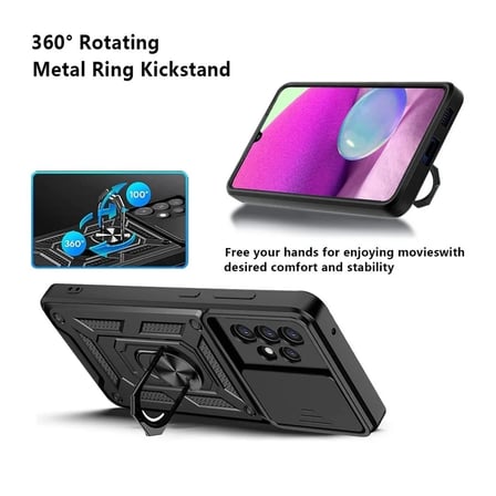Samsung Galaxy A73 Uyumlu Tank Kılıf Yüzük Standlı Extra Darbe Koruma Zırhlı Outdoor Kapak Gri