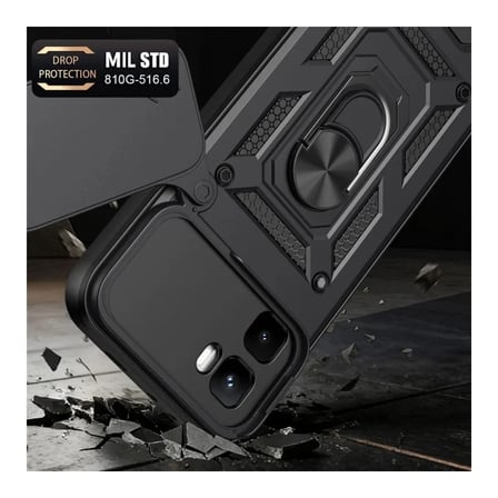 Infinix GT 50 Pro Uyumlu Tank Kılıf - Yüzüklü Standlı Extra Darbe Koruma Zırhlı Outdoor Kapak - Siyah
