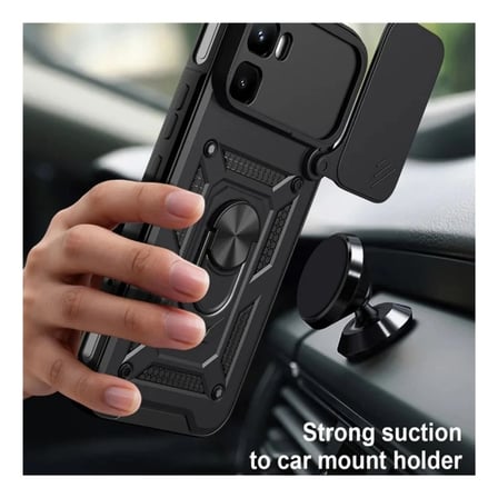 Infinix GT 50 Pro Uyumlu Tank Kılıf - Yüzüklü Standlı Extra Darbe Koruma Zırhlı Outdoor Kapak - Siyah
