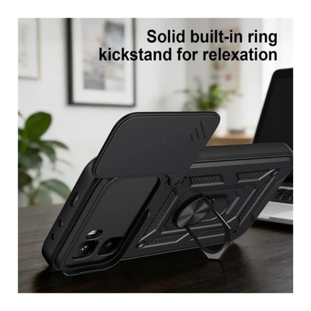 Infinix GT 50 Pro Uyumlu Tank Kılıf - Yüzüklü Standlı Extra Darbe Koruma Zırhlı Outdoor Kapak - Siyah