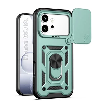 Honor 600 Uyumlu Tank Kılıf - Yüzüklü Standlı Extra Darbe Koruma Zırhlı Outdoor Kapak - Yeşil