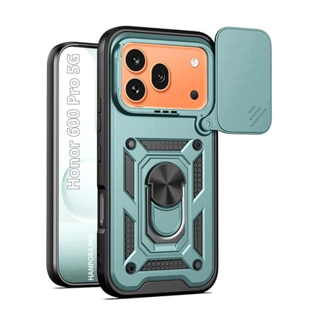 Honor 600 Pro Uyumlu Tank Kılıf - Yüzüklü Standlı Extra Darbe Koruma Zırhlı Outdoor Kapak - Yeşil