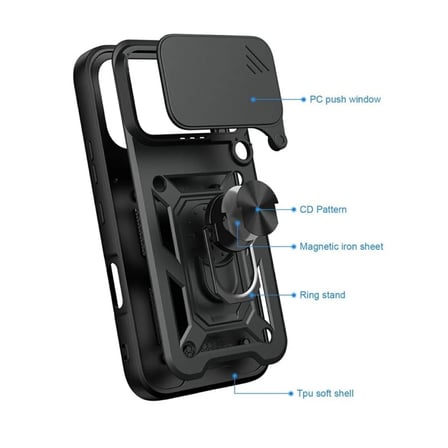 Honor 600 5G Uyumlu Tank Kılıf Yüzük Standlı Extra Darbe Koruma Zırhlı Outdoor Kapak Lacivert