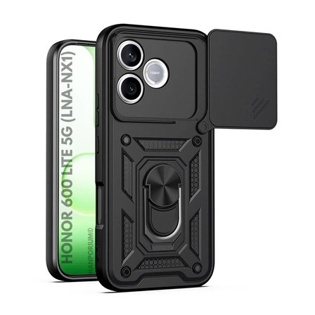 Honor 600 Lite 5G Uyumlu Tank Kılıf Yüzük Standlı Tam Darbe Koruma Zırhlı Outdoor Kapak Siyah