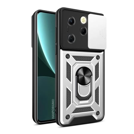 Infinix Hot 40 Uyumlu Tank Kılıf - Yüzüklü Standlı Extra Darbe Koruma Zırhlı Outdoor Kapak - Gri