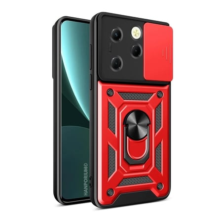 Infinix Hot 40 Pro Uyumlu Tank Kılıf - Yüzüklü Standlı Extra Darbe Koruma Zırhlı Outdoor Kapak - Kırmızı