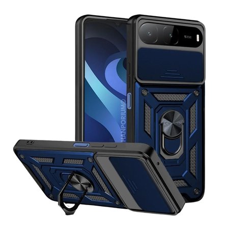 Infinix Hot 60i 5G Uyumlu Tank Kılıf Yüzük Standlı Extra Koruma Zırhlı Outdoor Kapak Lacivert