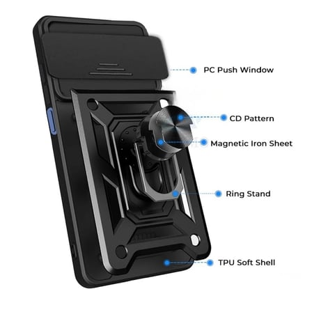 Infinix Hot 60i 5G Uyumlu Tank Kılıf Yüzüklü Standlı Extra Koruma Zırhlı Outdoor Kapak Siyah
