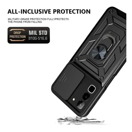 Infinix Hot 70 Uyumlu Tank Kılıf - Yüzüklü Standlı Extra Darbe Koruma Zırhlı Outdoor Kapak - Siyah