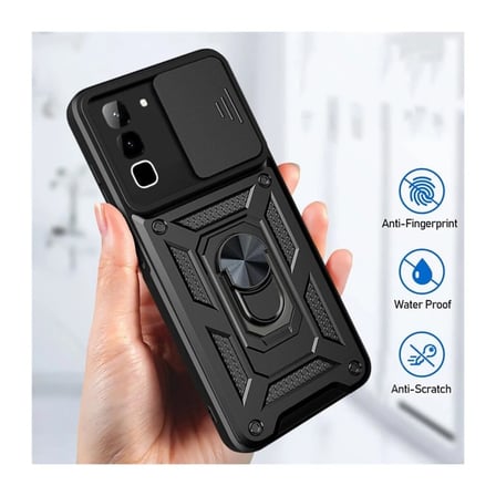 Infinix Hot 70 Uyumlu Tank Kılıf - Yüzüklü Standlı Extra Darbe Koruma Zırhlı Outdoor Kapak - Siyah