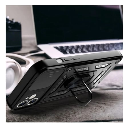 iPhone 12 Uyumlu Tank Kılıf - Yüzüklü Standlı Extra Darbe Koruma Zırhlı Outdoor Kapak Kırmızı