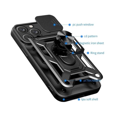 iPhone 13 Pro Max Uyumlu Tank Kılıf Yüzüklü Standlı Extra Koruma Zırhlı Outdoor Kapak Kırmızı