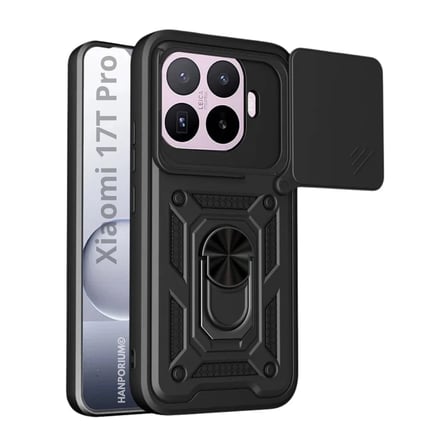 Xiaomi 17T Pro Uyumlu Tank Kılıf - Yüzüklü Standlı Extra Darbe Koruma Zırhlı Outdoor Kapak - Siyah