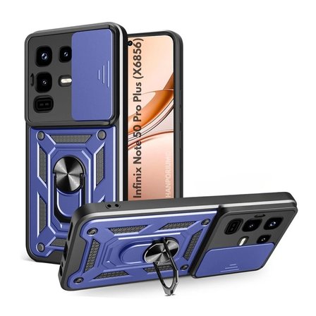 Infinix Note 50 Pro Plus Uyumlu Tank Kılıf Yüzüklü Extra Koruma Zırhlı Outdoor Kapak Lacivert