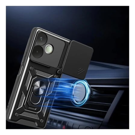 Oppo A5 Pro Uyumlu Tank Kılıf - Yüzüklü Standlı Extra Darbe Koruma Zırhlı Outdoor Kapak - Lacivert